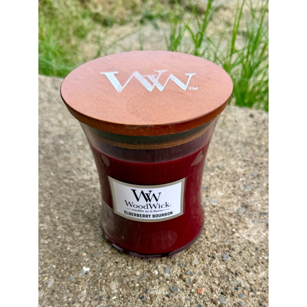 WoodWick Elderberry Bourbon Scented Candle 9.7 oz Pluswick Crackling Wood Wick